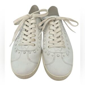 Stuart Weitzman Goldie Convertible White Leather Pearl Detail Lace Up Sneakers 9